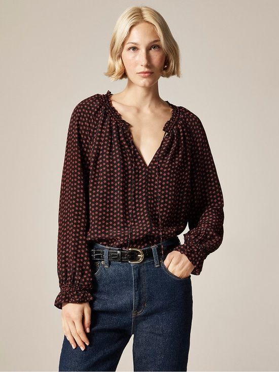 J. Crew Tops - J. Crew Black Blouse with Red Micro Floral Print